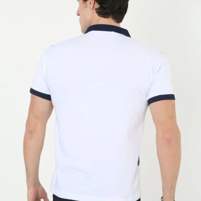 Erkek Polo Yaka Tişört Slim Fit Baskılı Kısa Kol T-Shirt - Beyaz